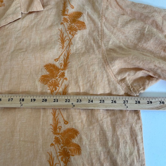 Tommy Bahama Mens XXL Orange 100% Linen Embroidered Golf Palm Camp Shirt Aloha - Picture 8 of 9